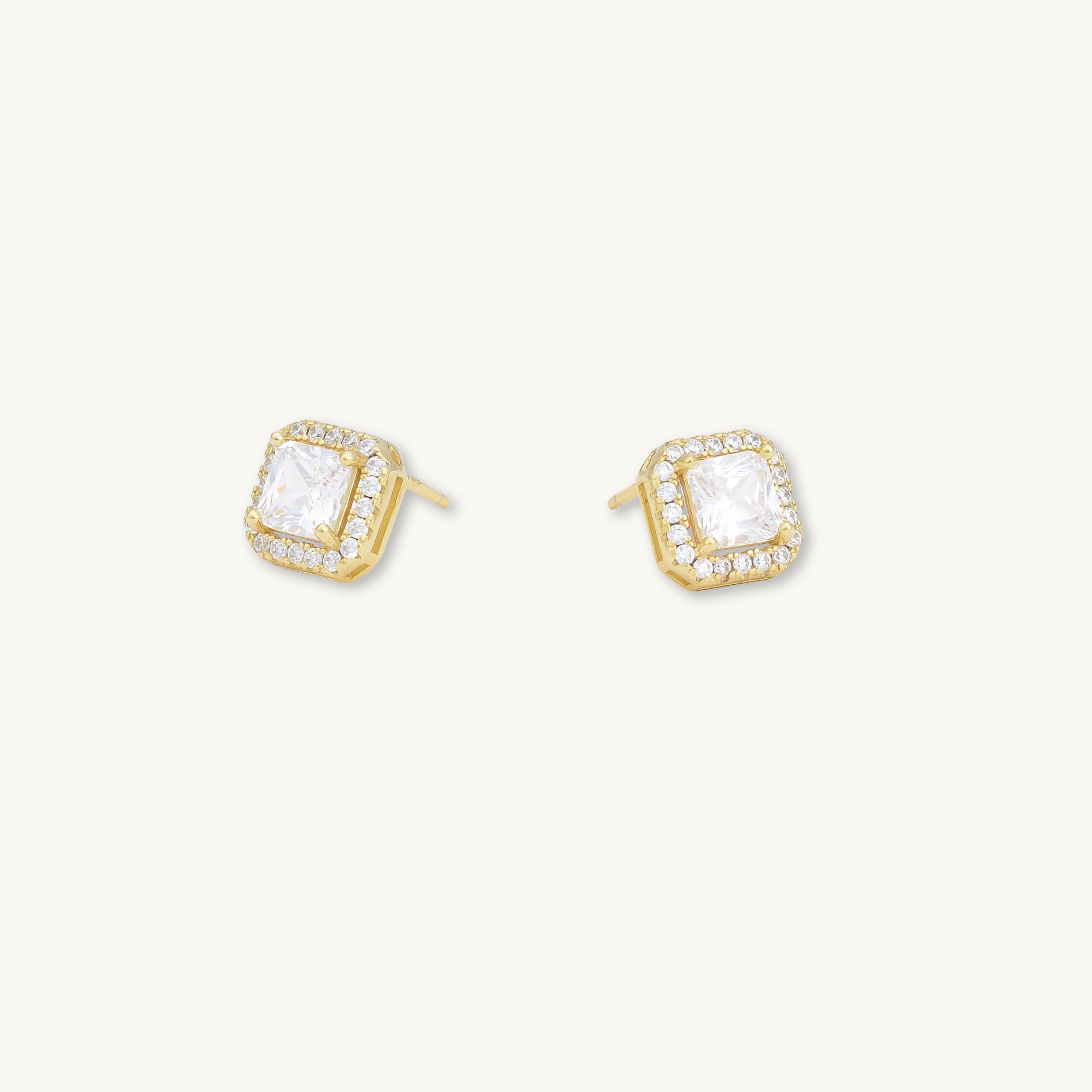 Square Pave Halo Stud Earrings