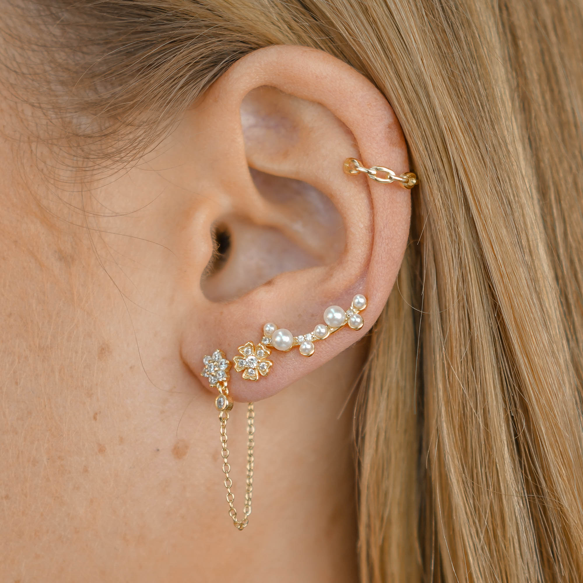 Flower Sapphire Dangle Chain Earrings - Camile & Stone