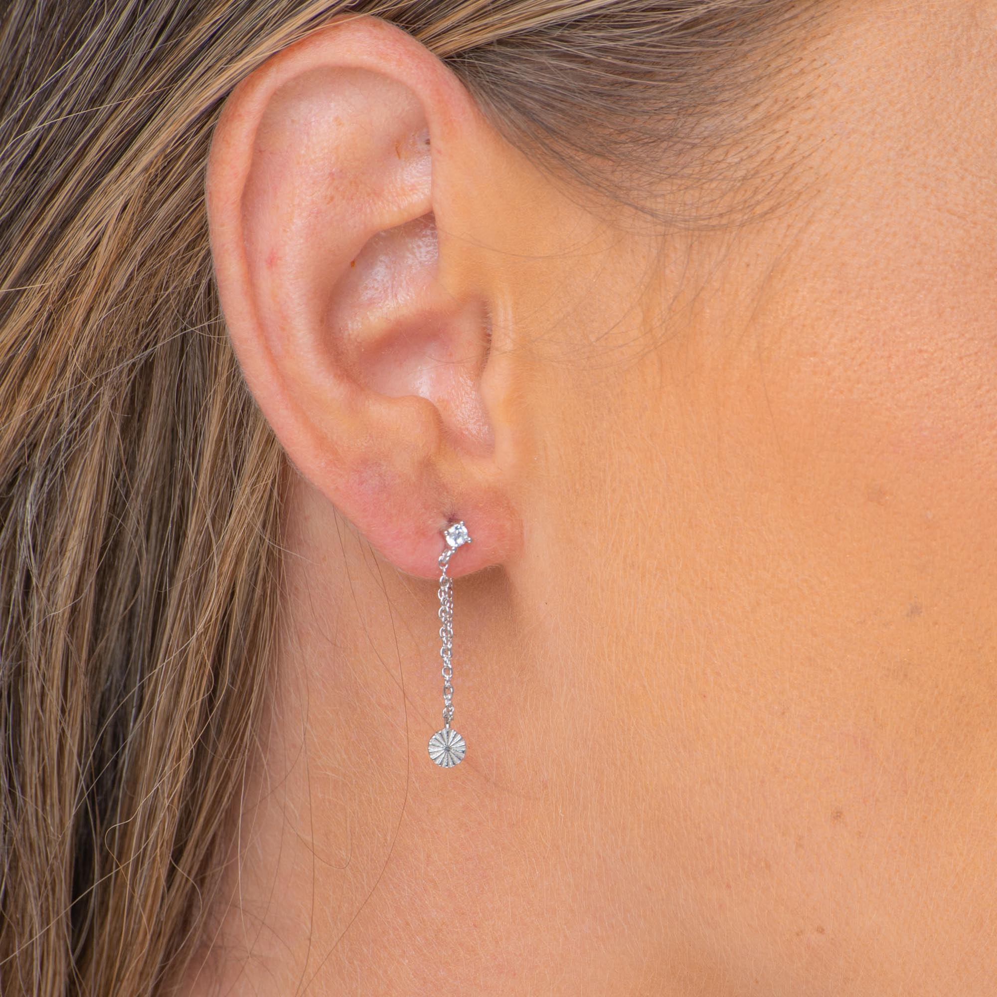 Sapphire Dangle Disc Chain Earrings - Camile & Stone